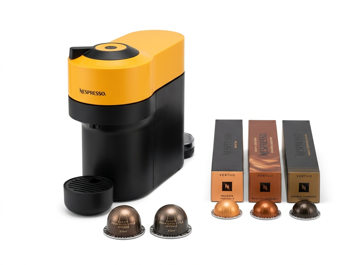 Nespresso Vertuo Pop Mango Yellow + Pack 3 Cajas Cápsulas (Starter Set) 2