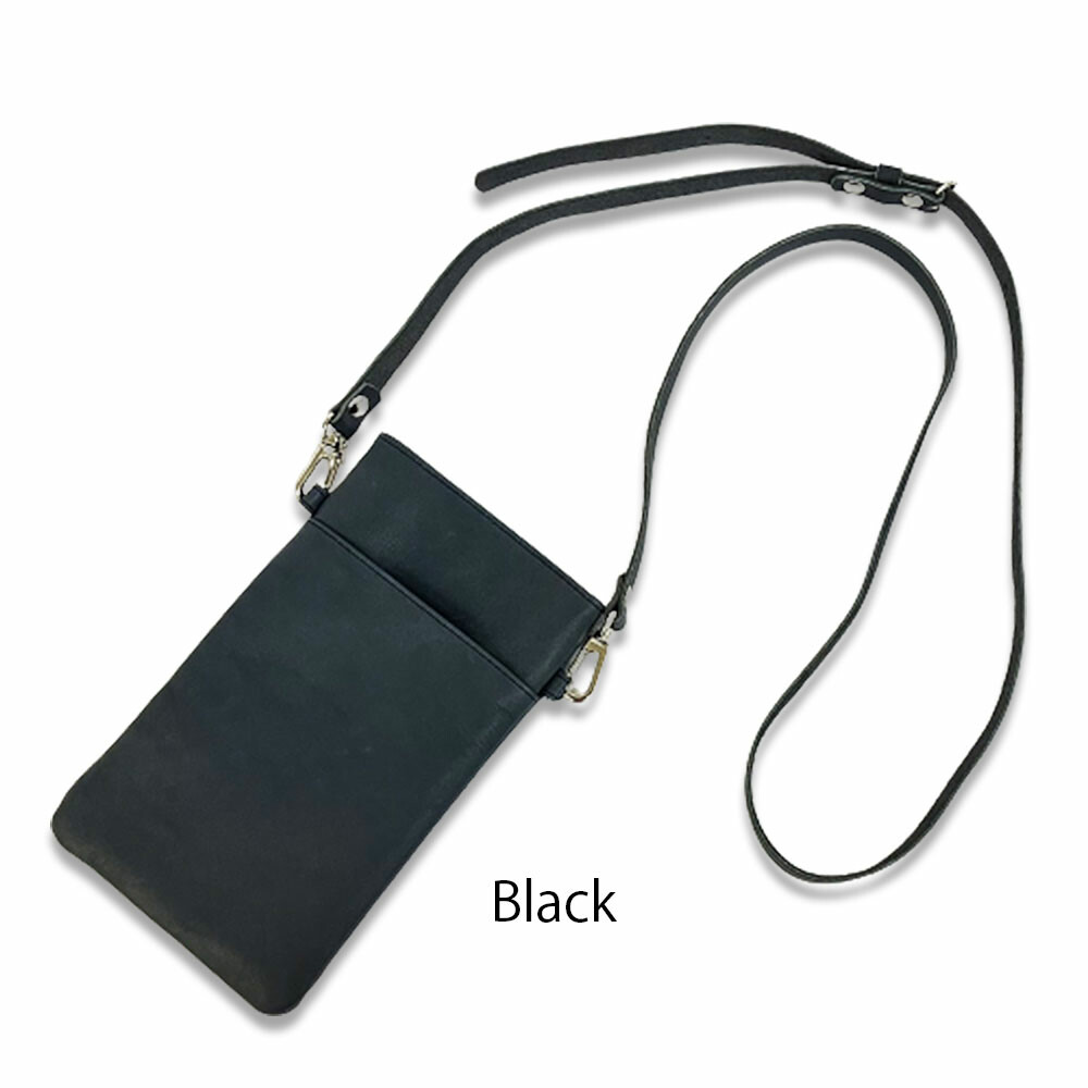 Bolso bandolera de cuero para móvil — Negro